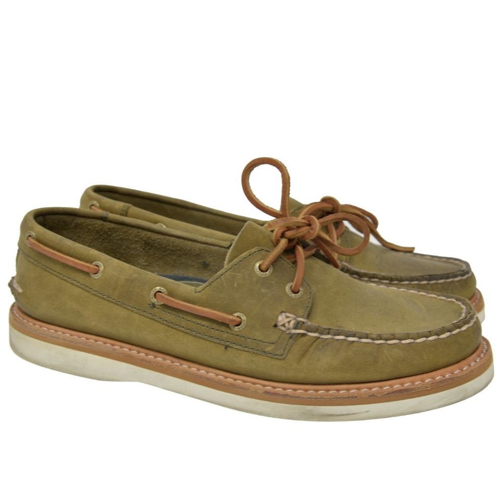 Sperry Sz 8.5M Army Green Leather Boat She Loafers